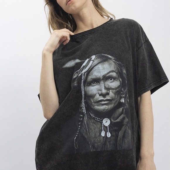 Blue Velvet Chief Print Washed Short Sleeve T-shirt Black Sm-xl NWT - Picture 3 of 5